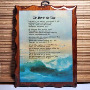 Wood Wall Plaque The Man in the Glass Decoupage Canada Vintage 80s